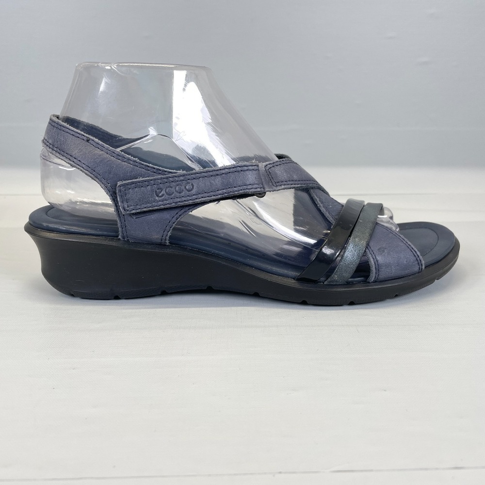 ECCO Felicia Wedge Slingback Sandals Womens Size 9 Blue Leather Strappy Comfort